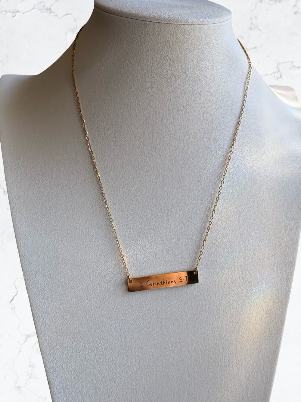 Stainless Steel 1 Corinthians 5: 7 Gold Bar Necklace